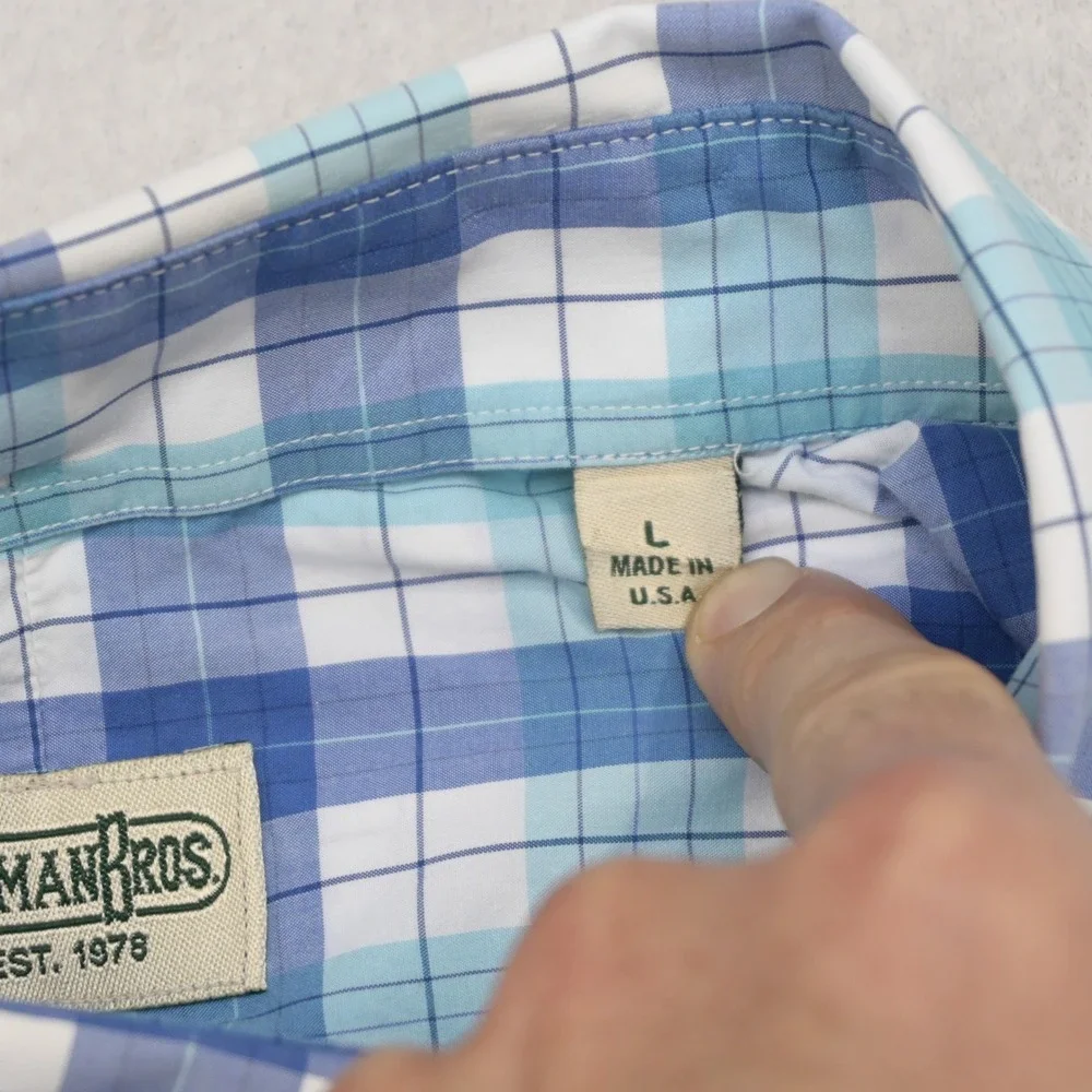 Gitman Bros Button Up Dress Shirt Mens Large Blue Plaid Made in USA